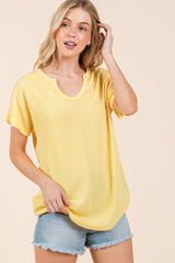 Yellow Ribbed Notched Neckline Maternity Top