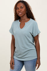 Mint Green Ribbed Notched Neckline Top