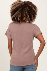 Mocha Ribbed Notched Neckline Maternity Top