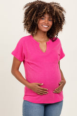 Fuchsia Ribbed Notched Neckline Maternity Top
