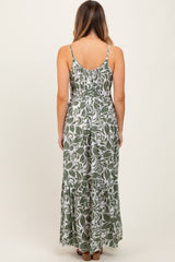 Olive Floral Waist Tie Maxi Dress