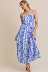 Blue Floral Colorblock Sleeveless Maternity Maxi Dress