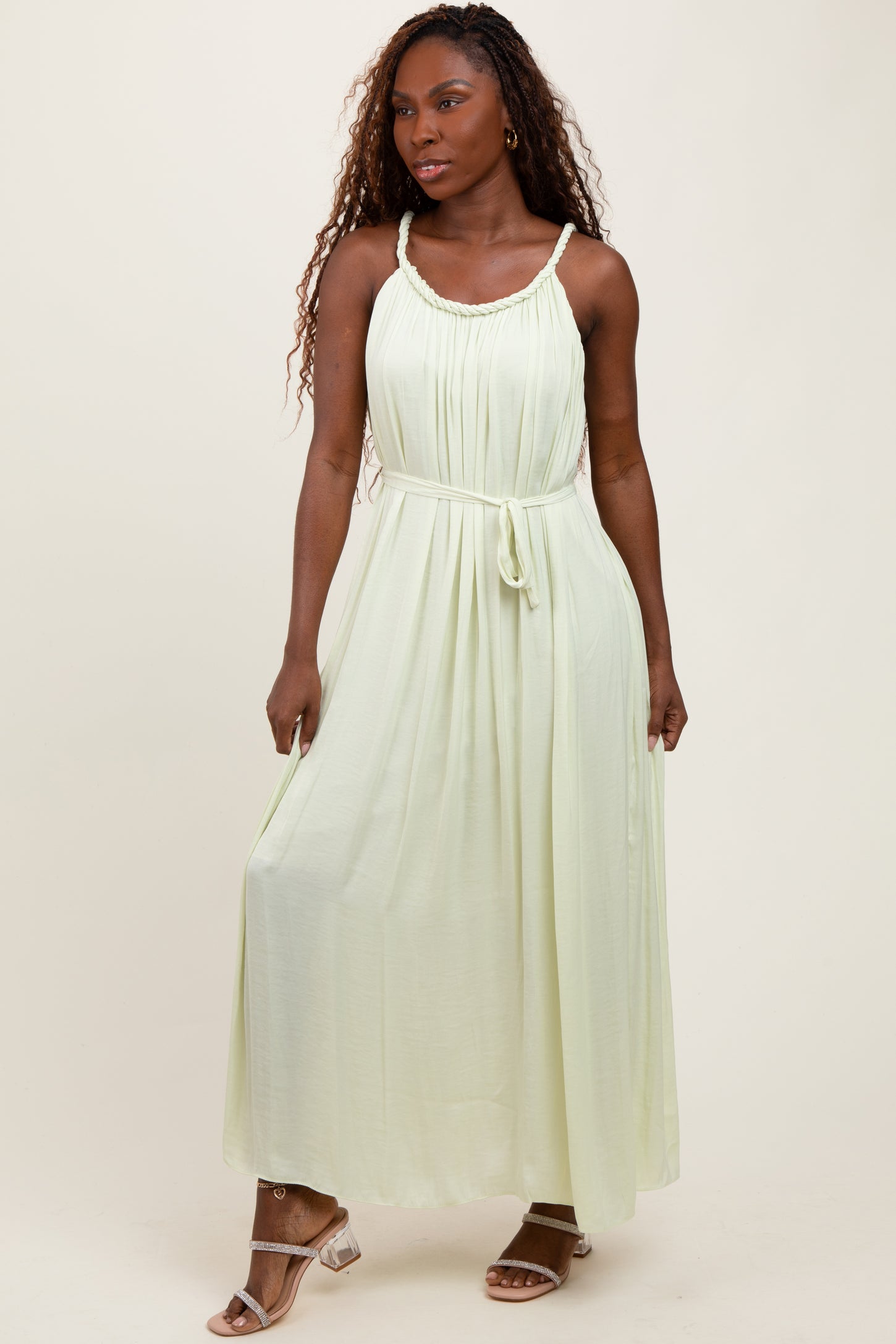Light Mint Braided Neckline Maxi Dress