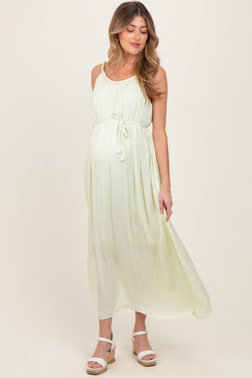 Light Mint Braided Neckline Maternity Maxi Dress