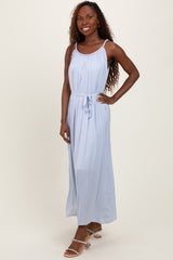 Light Blue Braided Neckline Maxi Dress