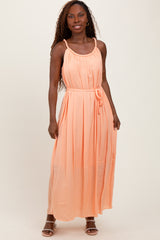 Peach Braided Neckline Maxi Dress