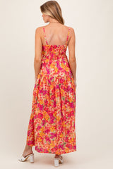 Coral Floral Textured Smocked Maternity Maxi Dress