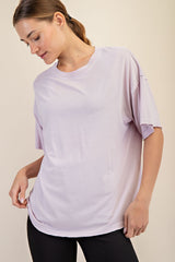 Lavender Boxy Raw Edge Short Sleeve Tee
