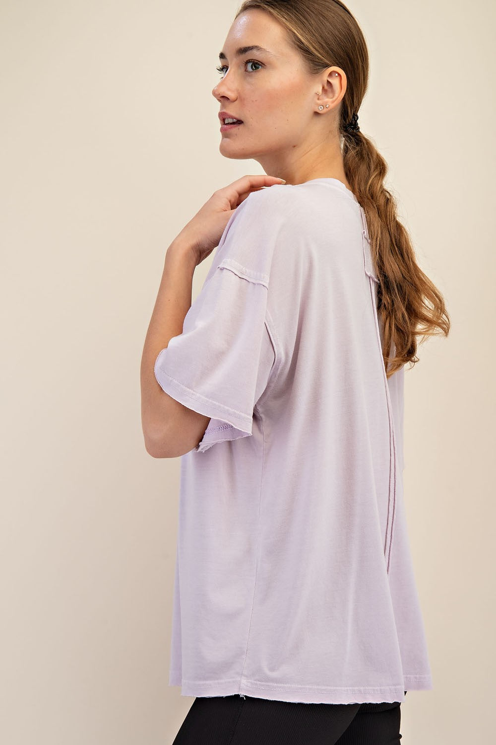 Lavender Boxy Raw Edge Short Sleeve Tee