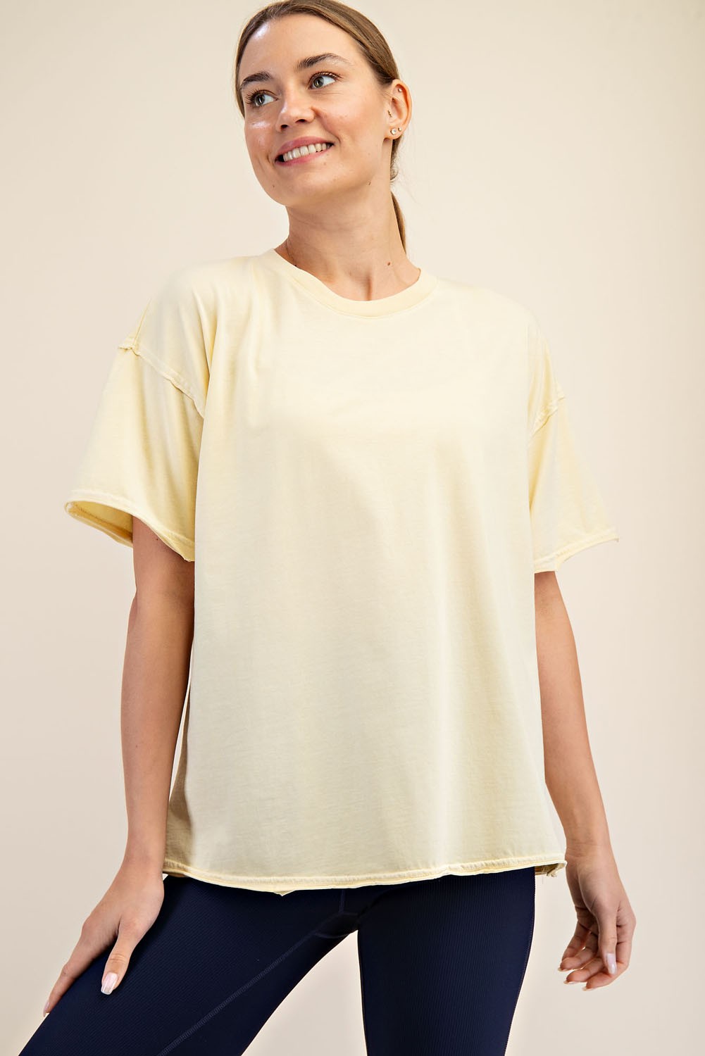 Yellow Boxy Raw Edge Maternity Short Sleeve Tee