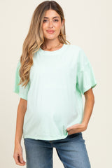 Mint Boxy Raw Edge Maternity Short Sleeve Tee