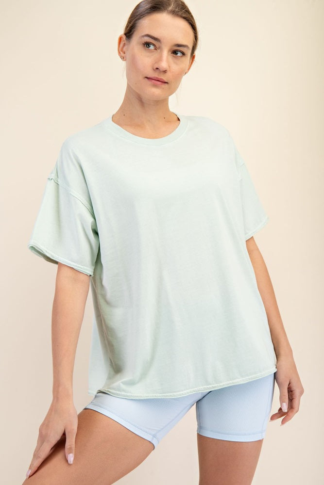 Mint Boxy Raw Edge Short Sleeve Tee