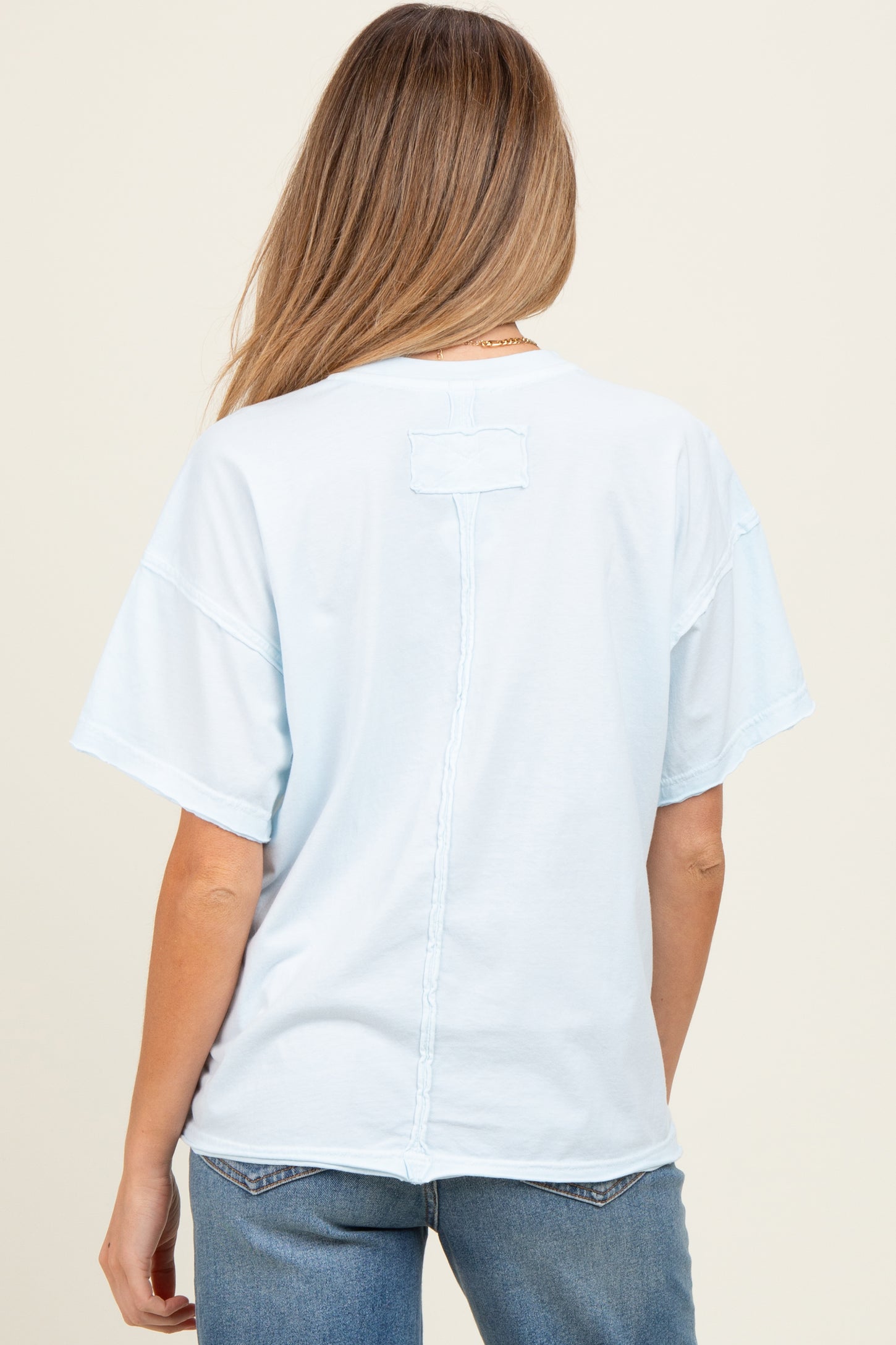 Light Blue Boxy Raw Edge Maternity Short Sleeve Tee