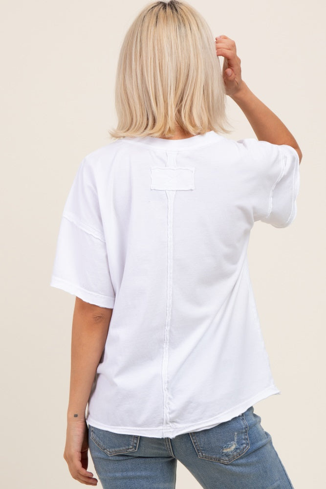 White Boxy Raw Edge Maternity Short Sleeve Tee