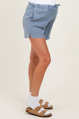 Blue Hidden Drawstring Maternity Shorts