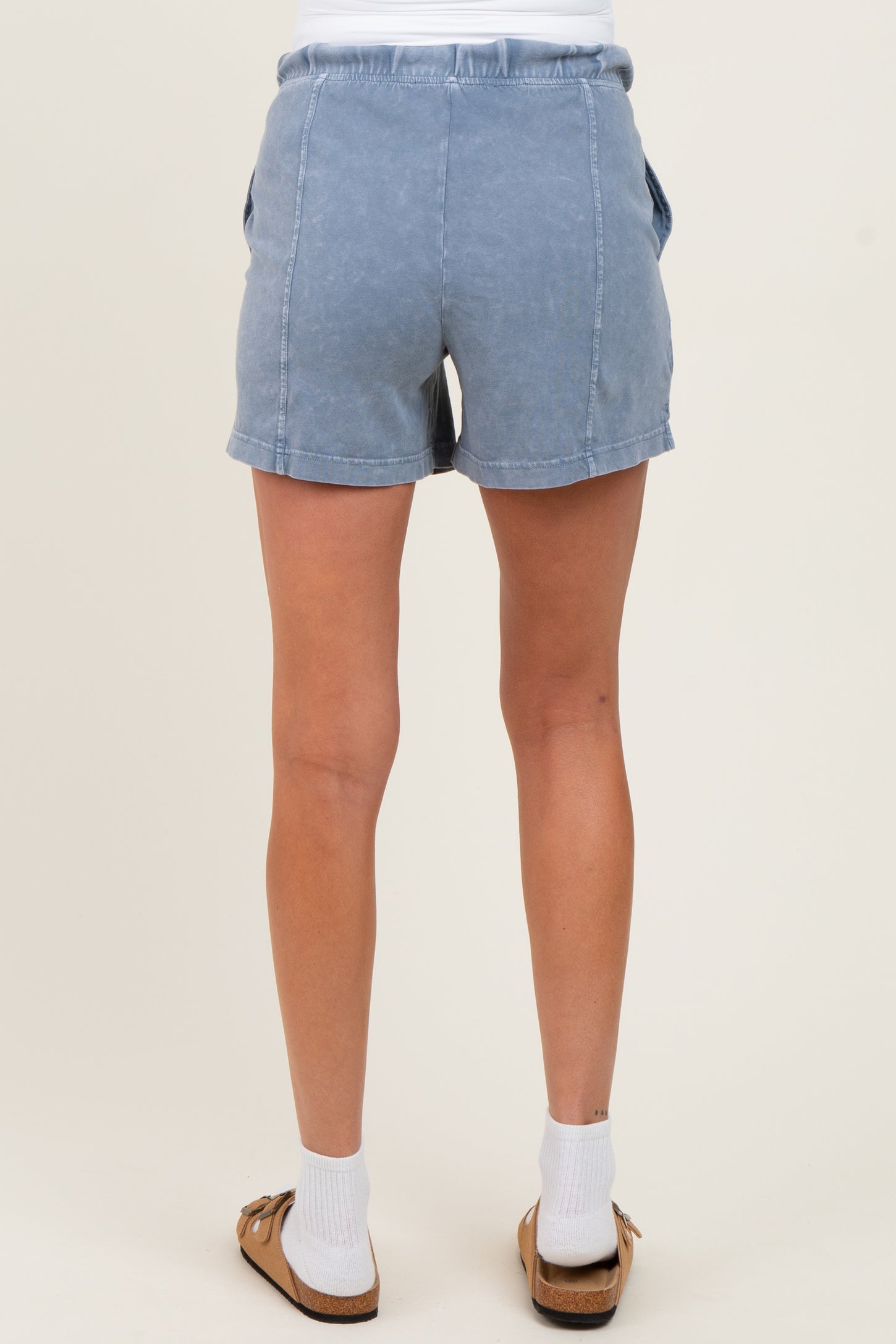 Blue Hidden Drawstring Maternity Shorts