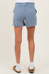 Blue Hidden Drawstring Maternity Shorts