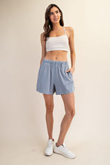 Blue Hidden Drawstring Shorts