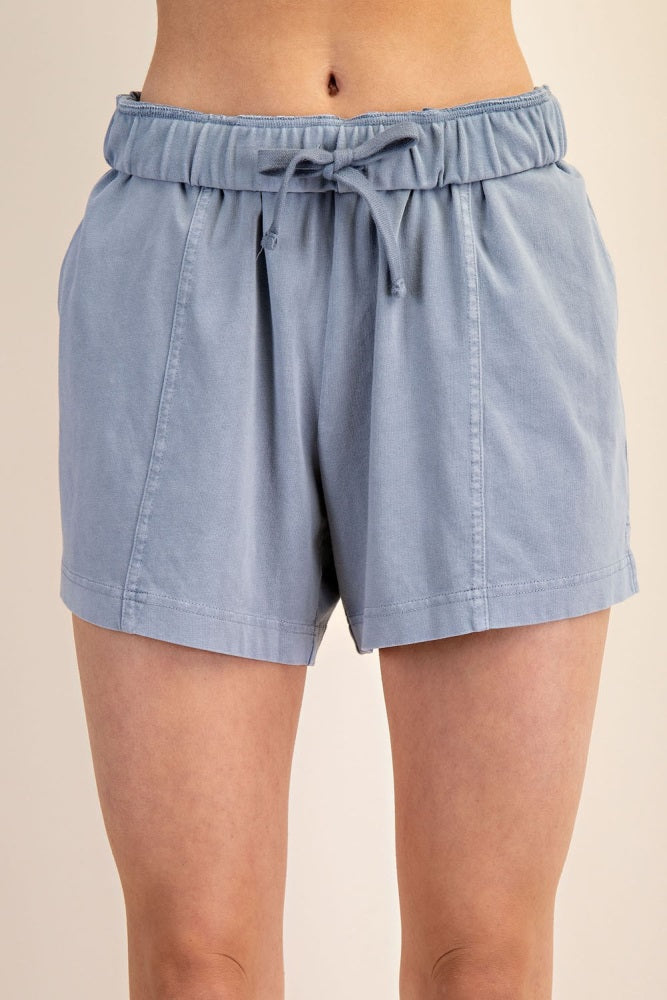 Blue Hidden Drawstring Shorts