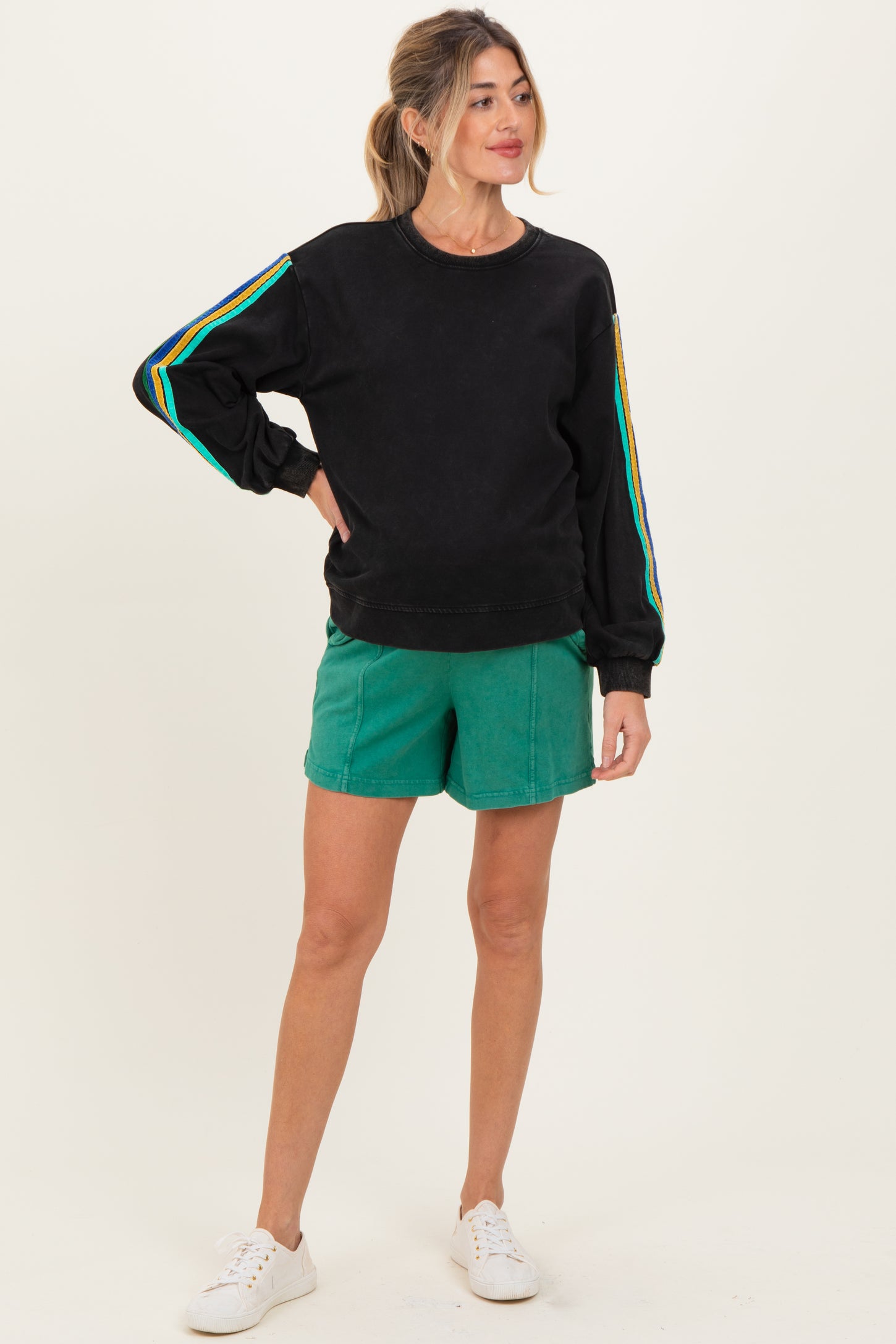 Green Hidden Drawstring Maternity Shorts