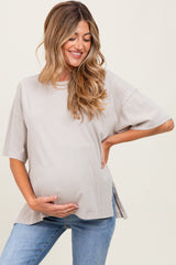 Light Grey Washed Oversized Boxy Maternity Tee