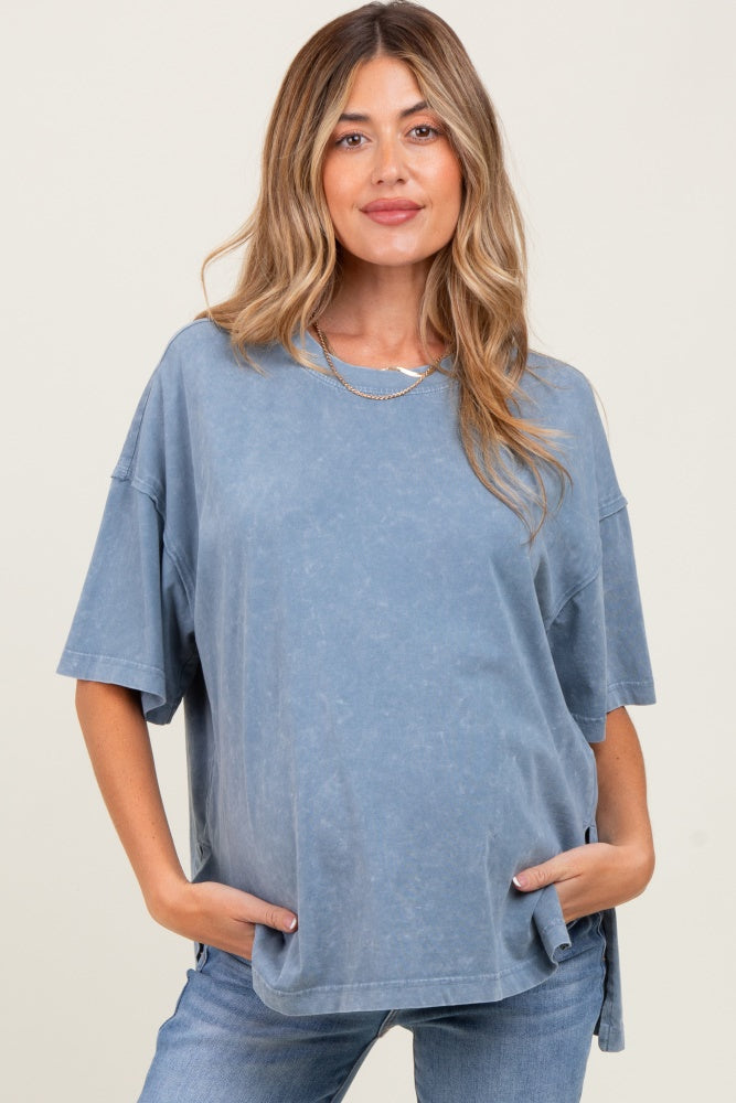 Blue Washed Oversized Boxy Maternity Tee