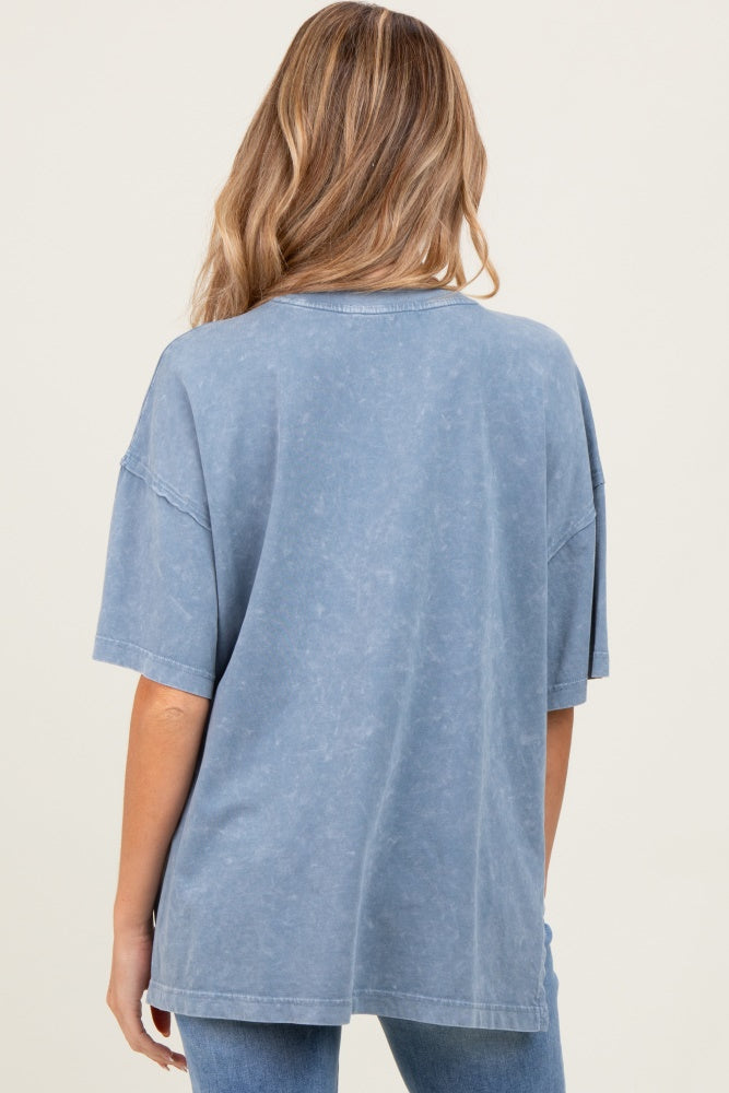 Blue Washed Oversized Boxy Maternity Tee