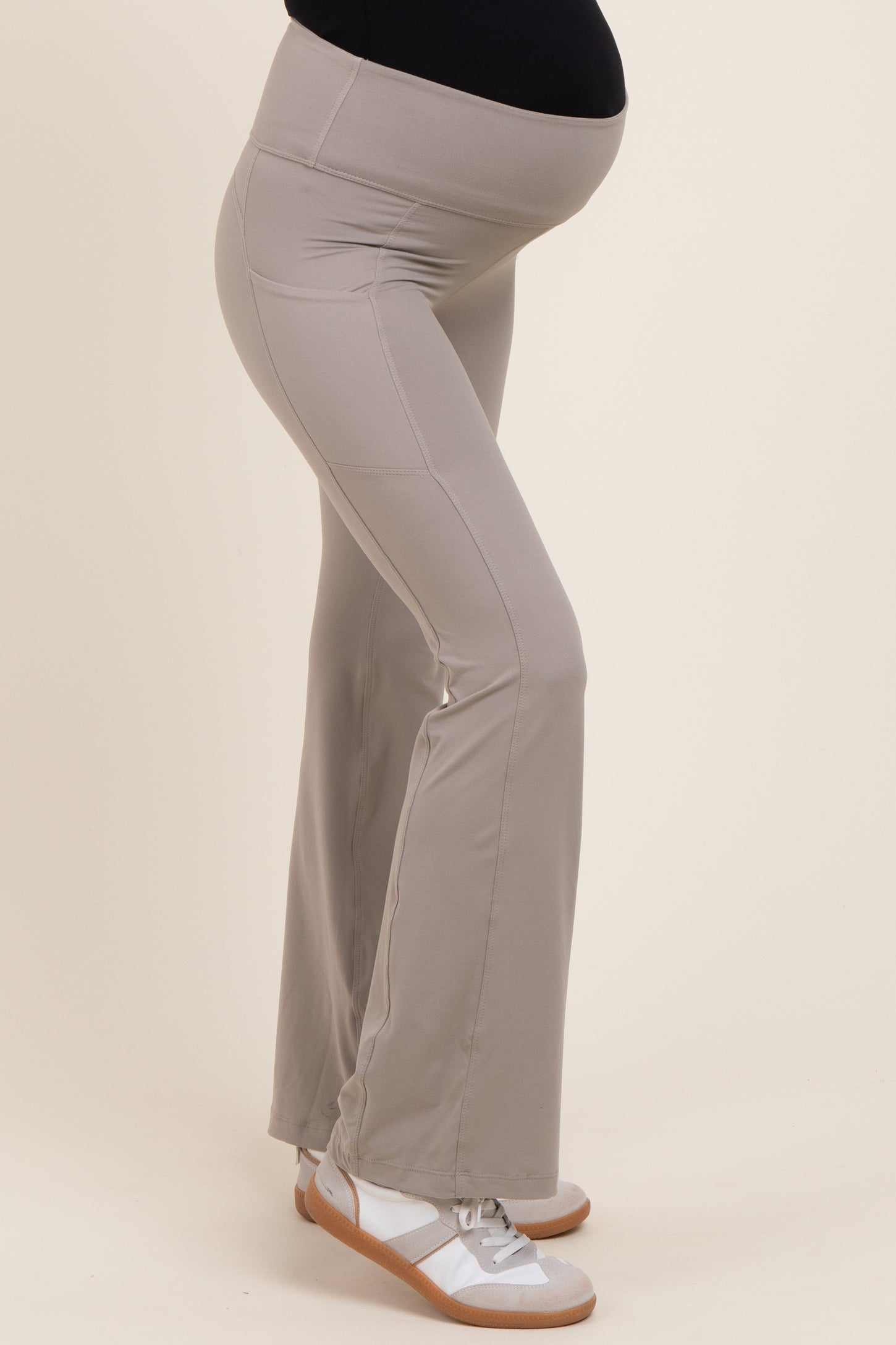 Taupe Active Pocket Flared Maternity Leggings