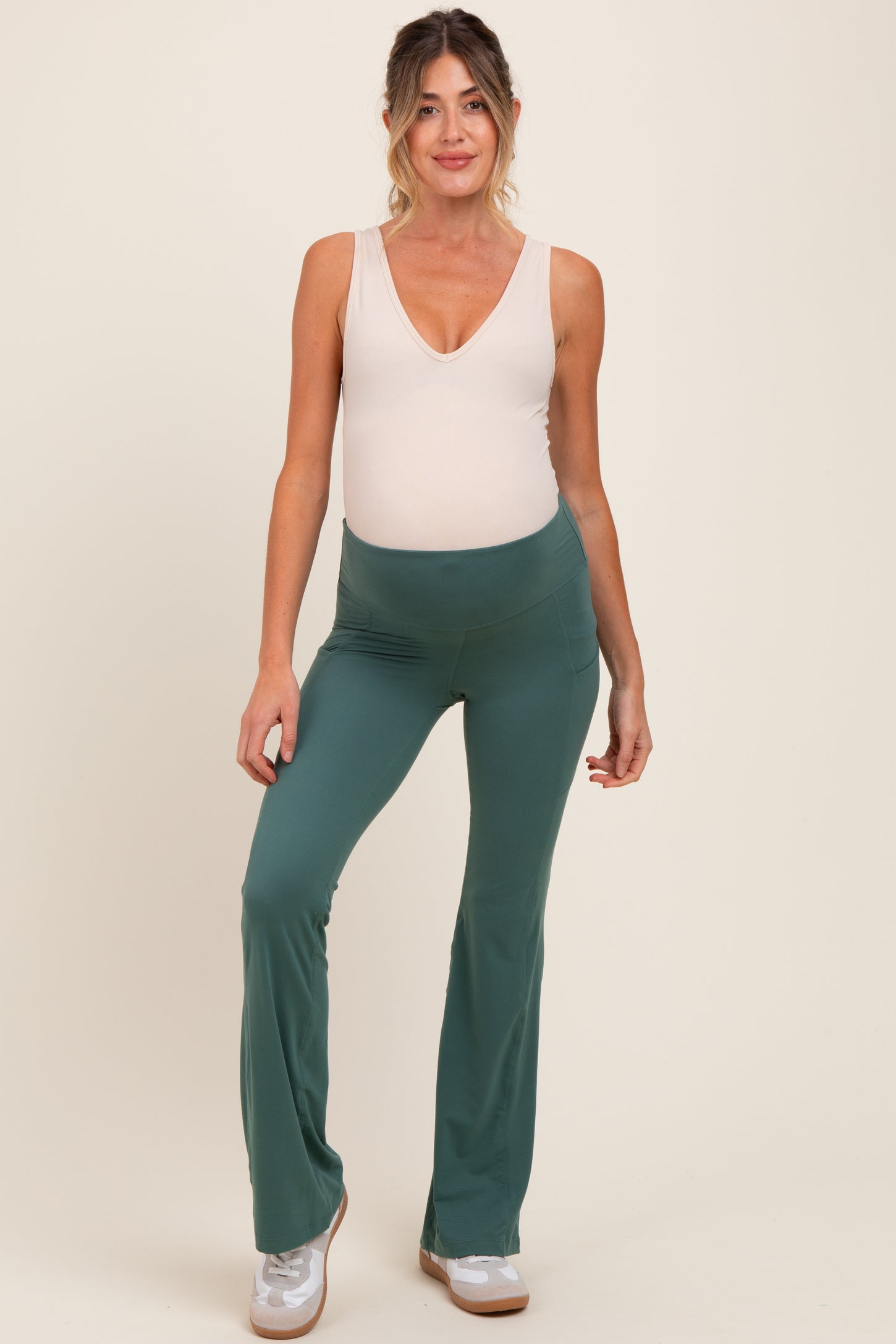 Forest Green Active Pocket Flared Maternity Leggings