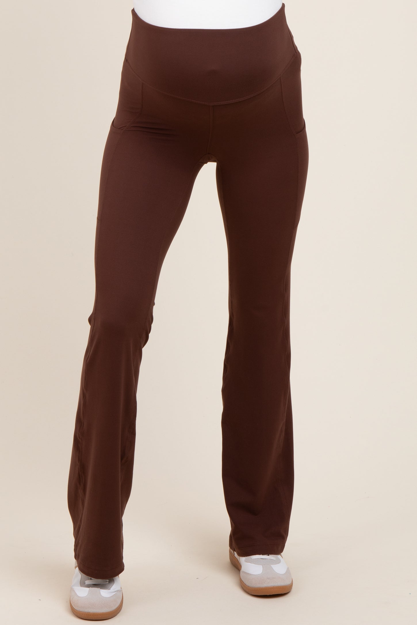 Mocha Active Pocket Flared Maternity Leggings
