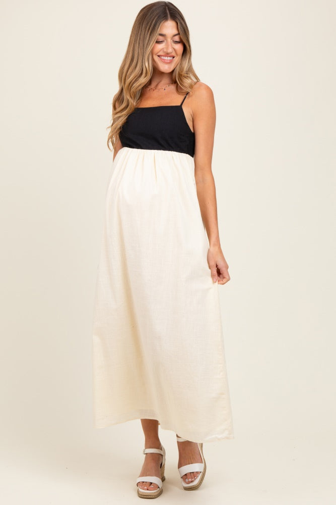 Cream Contrast Skirt Maternity Maxi Dress