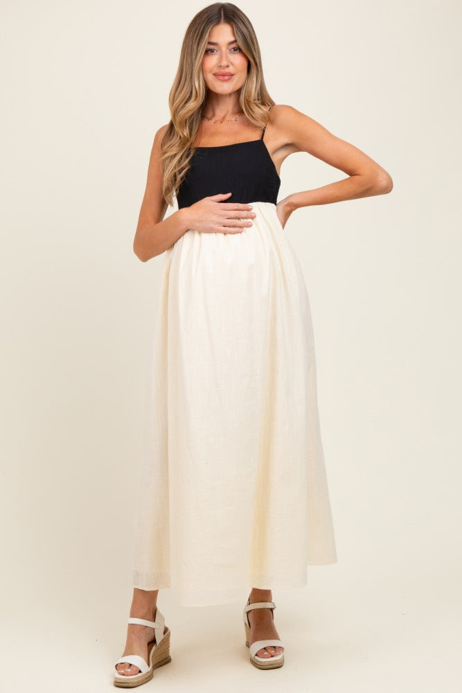 Cream Contrast Skirt Maternity Maxi Dress