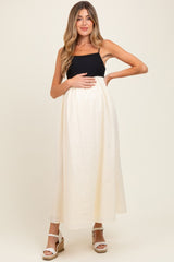 Cream Contrast Skirt Maternity Maxi Dress