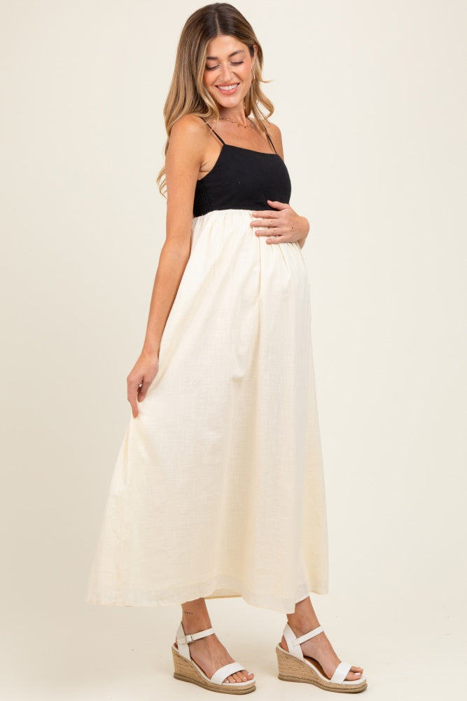 Cream Contrast Skirt Maternity Maxi Dress