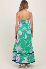 Mint Green Floral Wavy Trim Maternity Maxi Dress