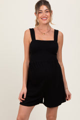 Black Ribbed Smocked Bodice Maternity Romper