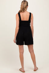 Black Ribbed Smocked Bodice Maternity Romper