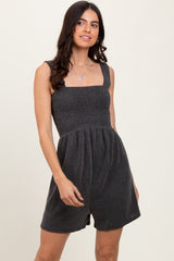 Charcoal Ribbed Smocked Bodice Romper