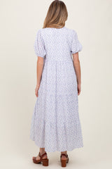 Blue Iris Floral Button Maternity Maxi Dress