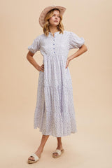 Blue Iris Floral Button Maxi Dress