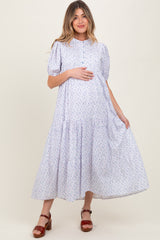 Blue Iris Floral Button Maternity Maxi Dress