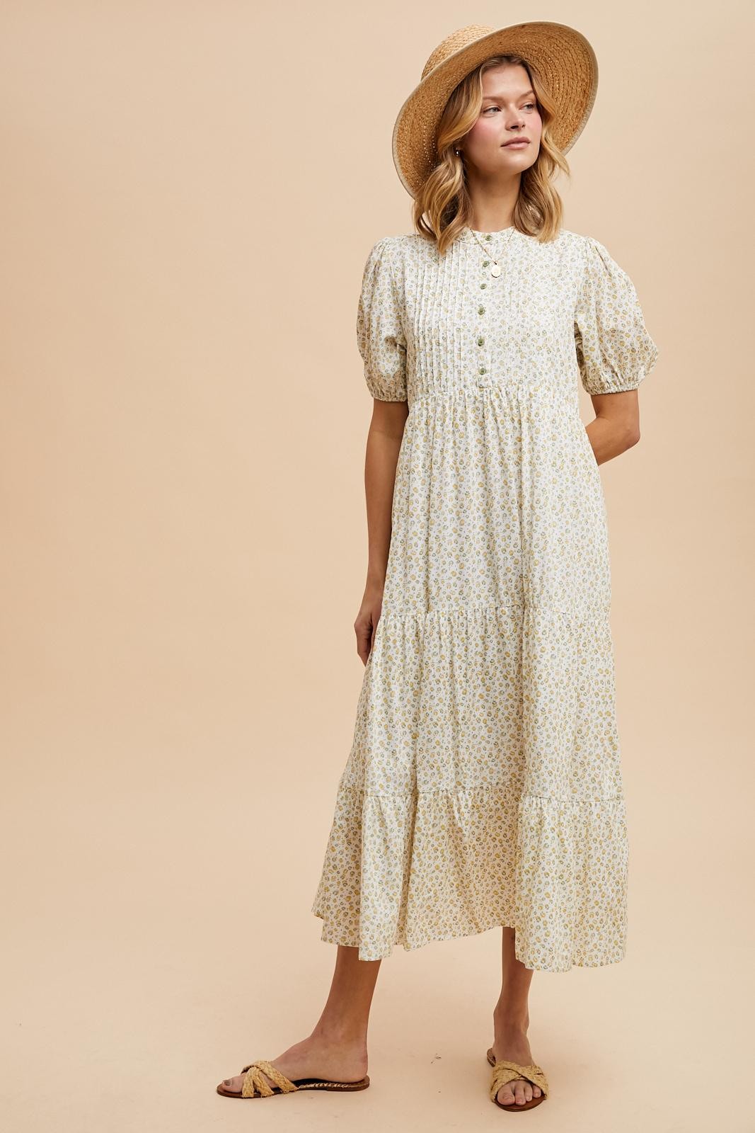 Green Iris Floral Button Maxi Dress