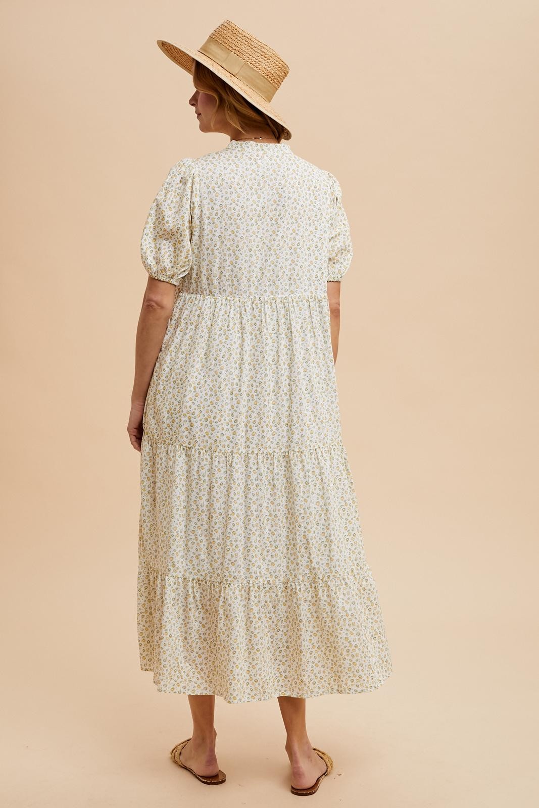 Green Iris Floral Button Maxi Dress