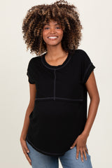 Black Double Layer Short Sleeve Maternity Nursing Top