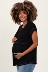 Black Double Layer Short Sleeve Maternity Nursing Top