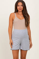Heather Gray Ribbed Maternity High Waisted Maternity Lounge Shorts