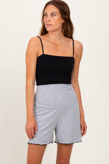 Heather Gray Ribbed Maternity High Waisted Lounge Shorts