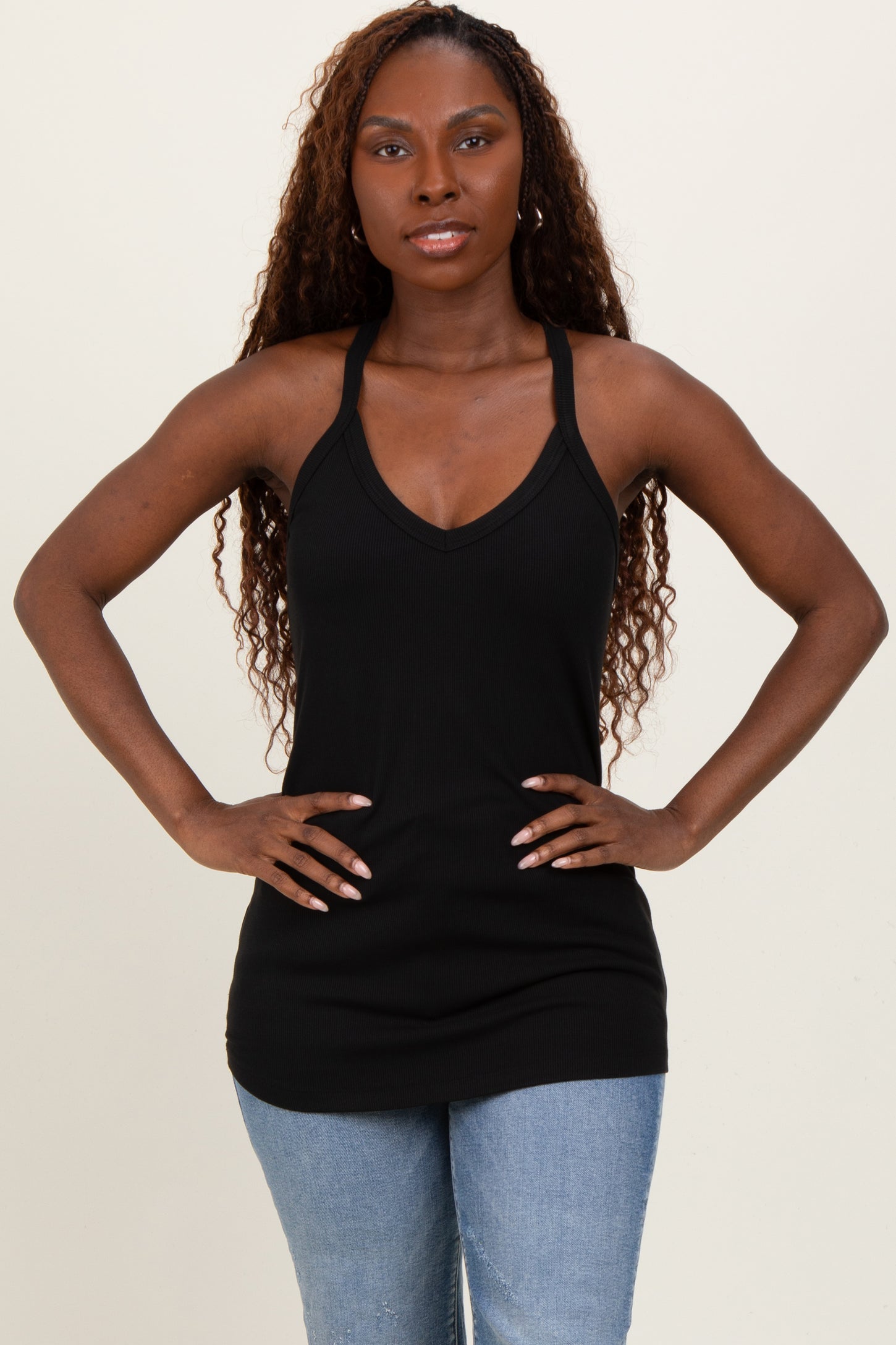 Black V-Neck Racerback Maternity Tank Top