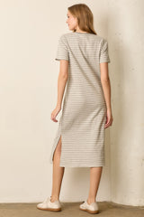 Heather Grey Striped Short Sleeve T-Shirt Midi Dress