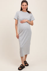 Heather Grey Striped Short Sleeve Maternity T-Shirt Midi Dress